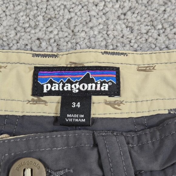 Patagonia Men's 34 x 9" Nylon Utility Shorts Dark Gray Button Fly Drawstring - Picture 8 of 10